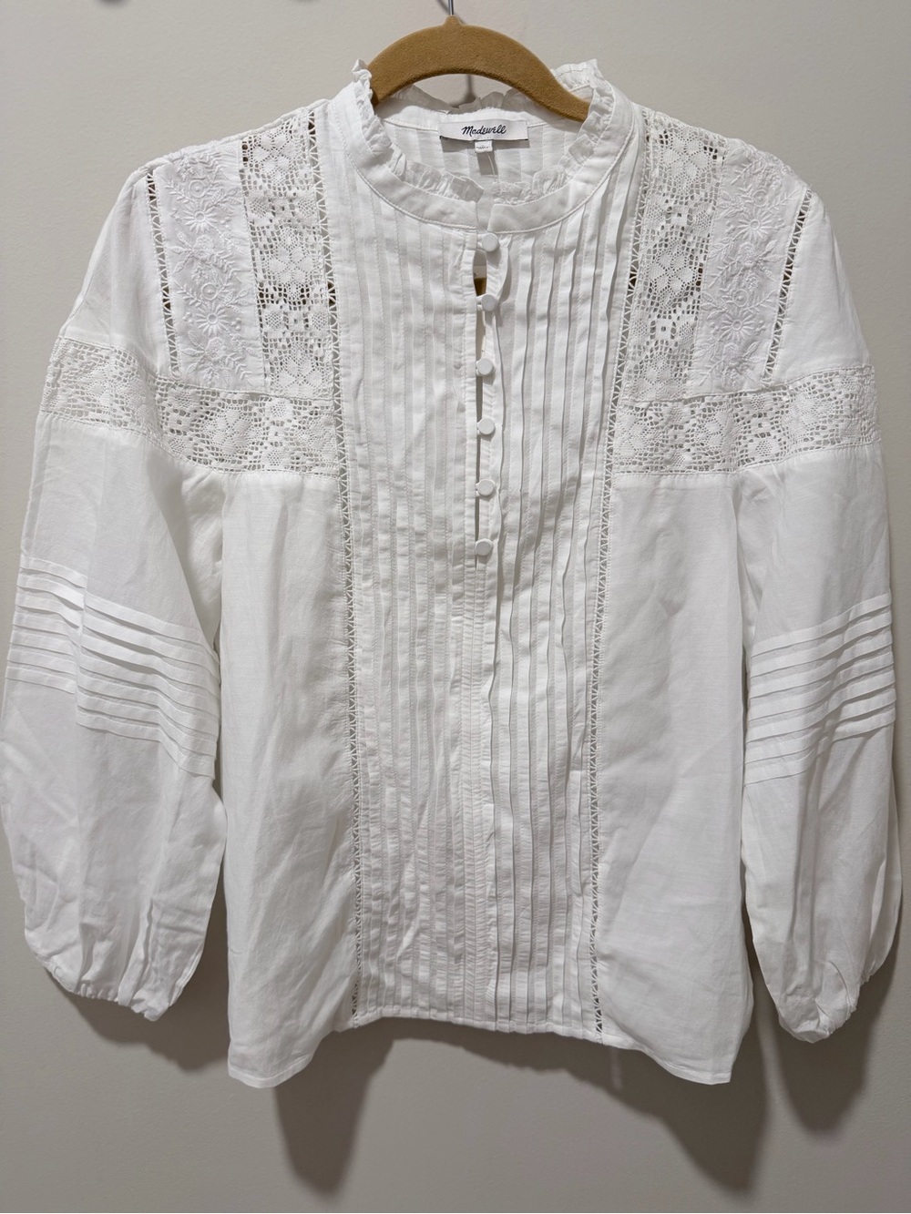 Madewell Ruffled High-Neck Pintuck Blouse size S - Picture 2 of 13